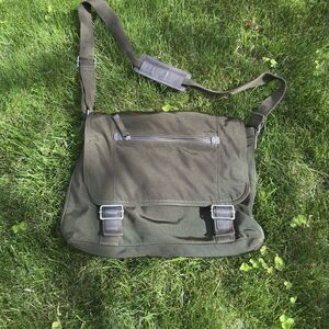 Banana Republic Canvas Nylon Leather Trimmed Messenger Laptop Bag Olive Green